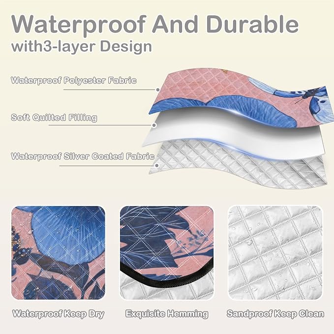 Blue Flower Butterfly Waterproof Picnic Basket Set Portable Outdoor Picnic Accessories Outdoor for Outdoorsy People Couples Gift cobija para parque