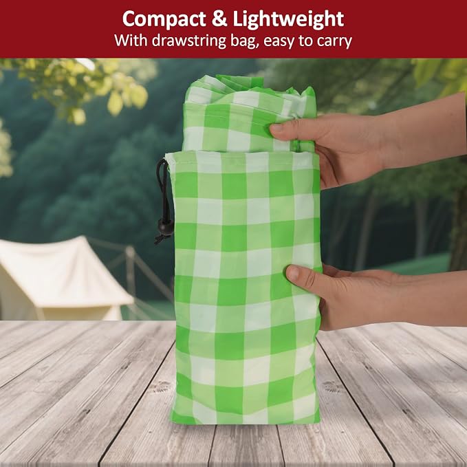 6ft Picnic Table and Bench Cover, Camping Essentials RV Gear, 72in Waterproof Windproof Outdoor Elastic All Around Tablecloth, Fitted Rectangle Tables and Seats, Green-White Checkered