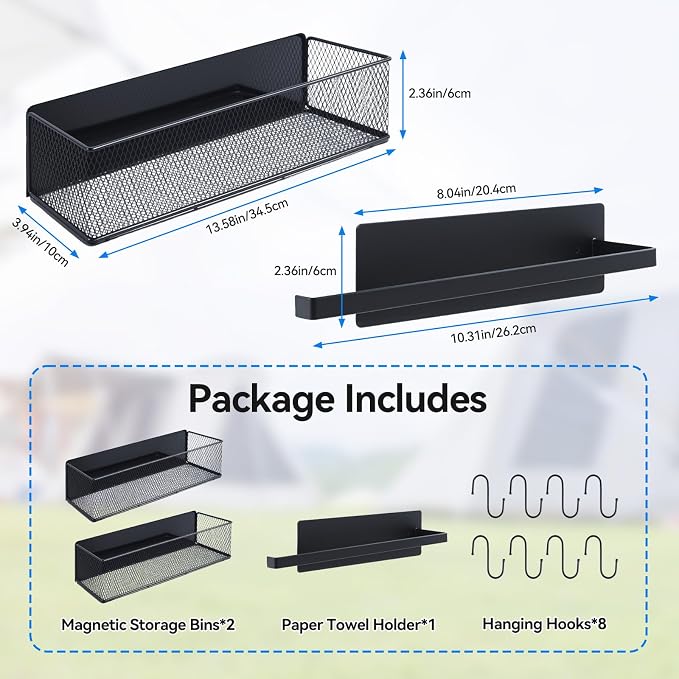 2 Pack Magnetic Storage Bins with Paper Towel Holder for Traeger Holder Accessories Outdoor Grill for Traeger Compatible with Ironwood 650/885, PRO 575/780/34/22, Pit boss, Z-Grills