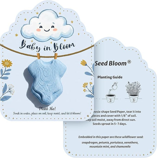 3D Onesie Seed Paper Gift Set – 24 Blue Plantable Baby Boy Onesie Shapes with Wildflower Seeds, Includes Cards & Double-Sided Tape for Baby Shower, Christening, Birthday & Special Occasions