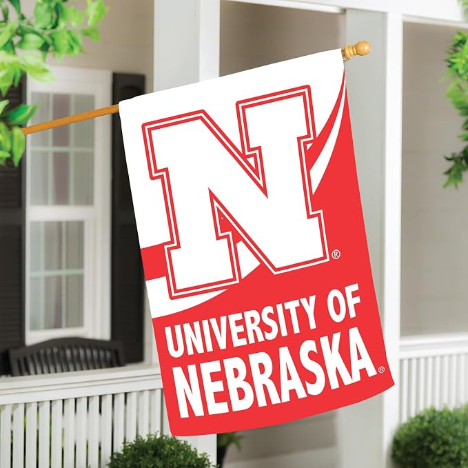 Team Sports America NCAA University of Nebraska House Flag, 28 x 44, Double Sided Garden Flags for Outside, Outdoor College Flags & Banners for Garden Patio, Indoor Wall Decor Flag for Room