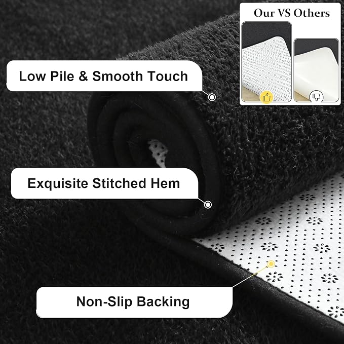 Keeko 6x9 Area Rugs for Living Room,Soft Washable Memory Foam Bedroom Rug | Indoor Throw Rug Low Pile Minimalist Non Slip Carpet for Kids Nursery Classroom Dorm Room Home Decor Black