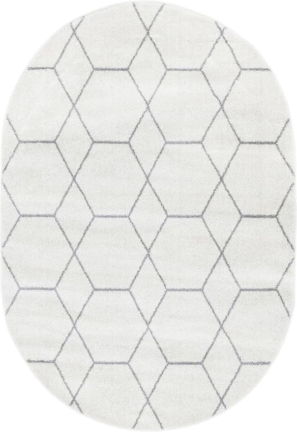 Unique Loom Trellis Frieze Collection Area Rug - Geometric (4' x 6' Oval, Ivory/ Gray)