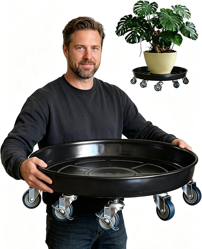 Rolling Planter Caddy(470lbs Capacity), Heavy Duty Metal Plant Stand with Brake Wheels Plant Dolly Mover Plant Pot Tray Saucer for Indoor Outdoor 18 Inches Black