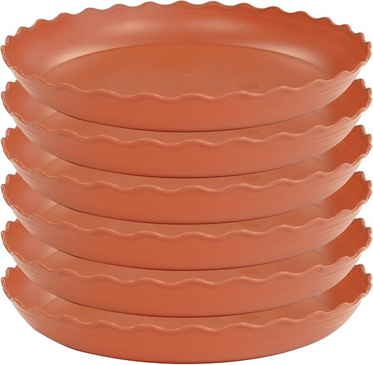 6 Pack Plant Saucer 6 inch, Heavy Duty Plastic Plant Saucers, Durable Plant Tray for Pots, Flower Saucers for Indoors, Plant Pot Saucers, Trays for Planter (Terracotta)