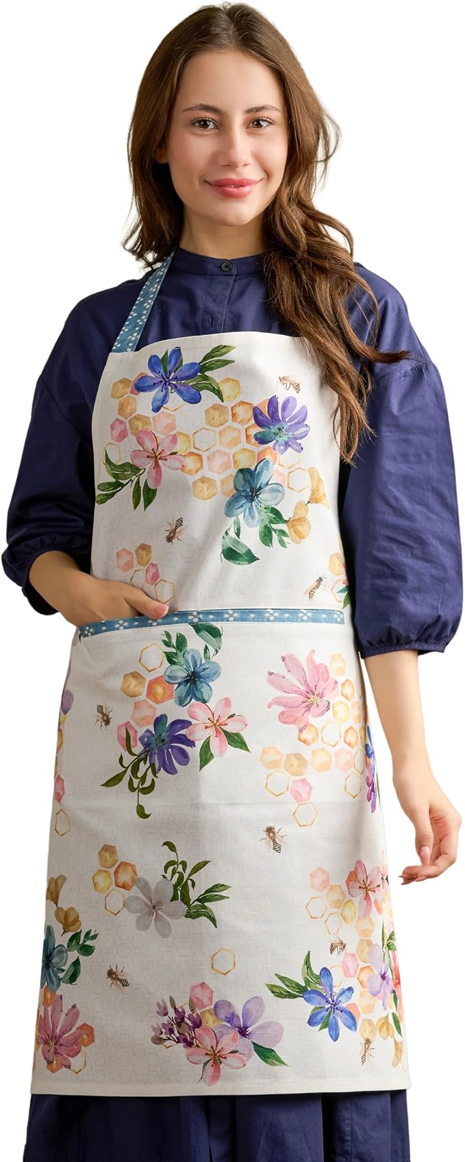 Maison d' Hermine Aprons for women with Pocket 100% Cotton (27.50"x31.50") | Adjustable Neck Strap & long ties Apron Men Chef Wedding Cooking Gardening Server Maid