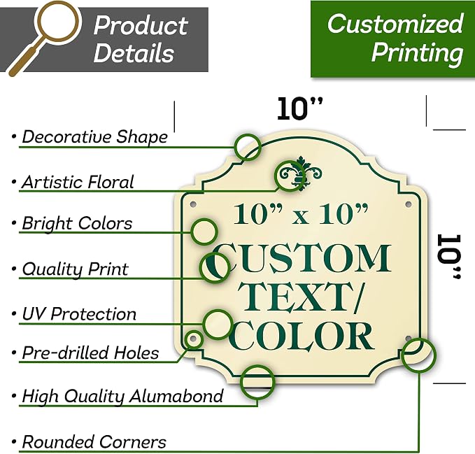 Custom Sign, Customized for Outdoor/Indoor Use, Personalized Designer Style Sign, 10x10 Inch, 24 Colors, Rust-Free Thick AlumaBond - Made by: My Sign Center, USA (Florolex II - Contour)