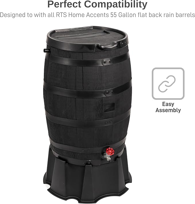 RTS Home Accents 55-Gallon Rain Barrel Stand, Made from 100% Recycled Material, Black