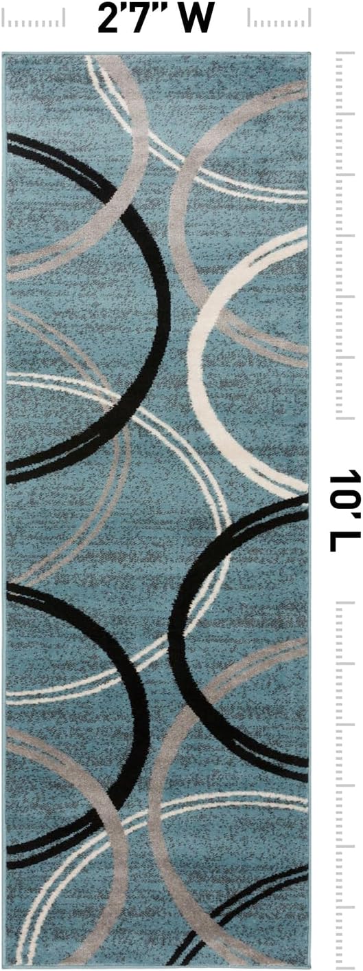 Rugshop Wavy Circles Modern Jute Backing Runner Rug Blue 2'7" x 10' | Rectangular, Size 2'7" x 10', Living Room, Bedroom, Dining Room, Home Office, Kitchen, Entryway, Hallway, Nursery, Kids Room