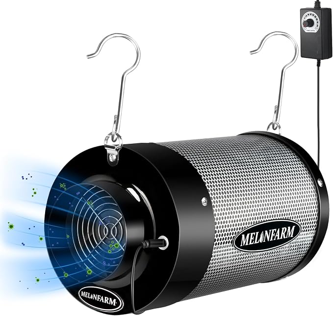 4 inch Air Carbon Filter Smelliness Control with Australia Virgin Charcoal, Built-in 14cm Fan Low Nois and Speed Controller, Smelliness Scrubber for Inline Duct Fan, Grow Tent 4" x 12.6"