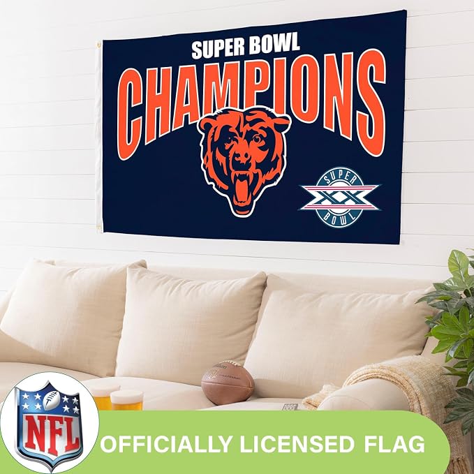 Team Sports America NFL Chicago Bears Multi-Win Superbowl Champions 3x5 Flag for Outside with Grommets | Outdoor & Indoor | Heavy Duty Flag & Banner | Works with Flag Pole for Outside House