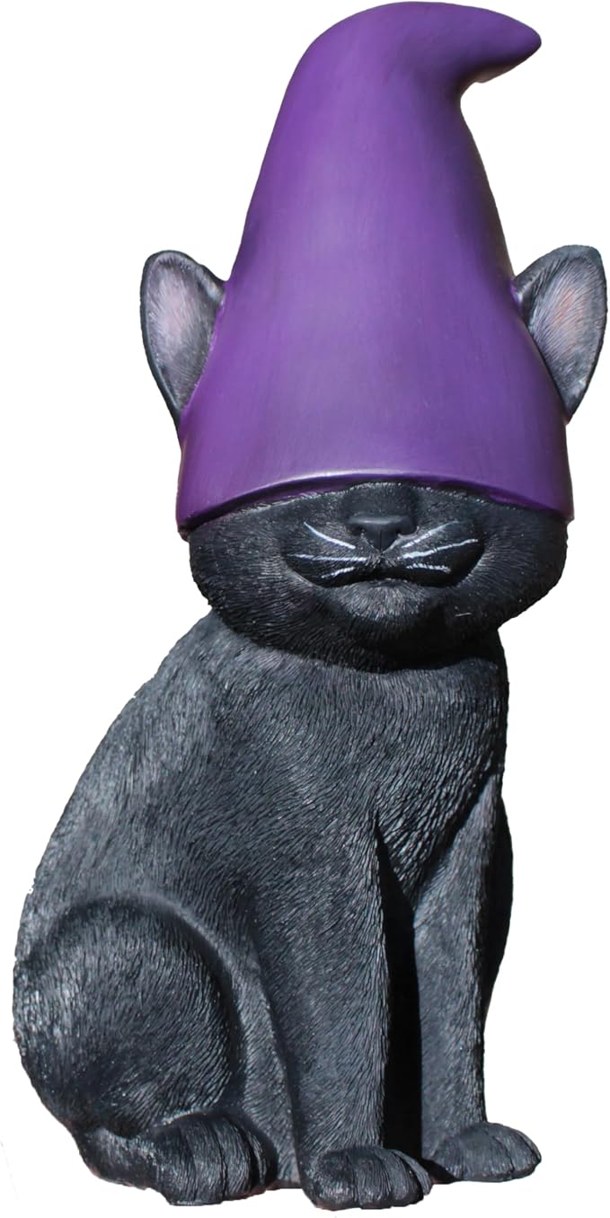 Cat Gnome 12" Tall (Black) | Cute Cat Garden Décor, Spooky Stuff, Halloween Decorations, Lucky Witch Statue