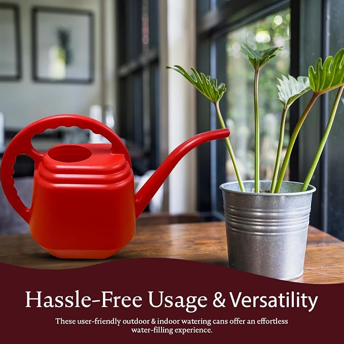 KP KOOL PRODUCTS One Gallon Red Watering Can – Drable Plastic Indoor & Outdoor Plant Waterer – Lightweight Garden Tool with Easy Pour Spout – Perfect for Flowers, Herbs, Lawns & Houseplants – 1 Pack