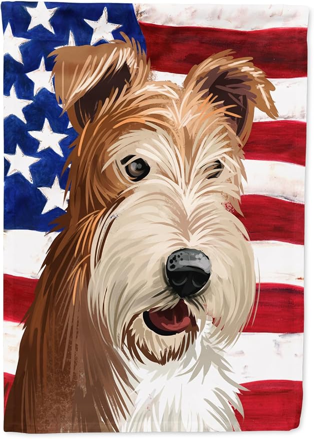 Caroline's Treasures CK6527GF Fox Terrier Wire Dog American Flag Garden Flag Mailbox Flag Decorative Yard Flag Banner Outside Patio Artwork Yard Flower Beds, Garden Size, Multicolor