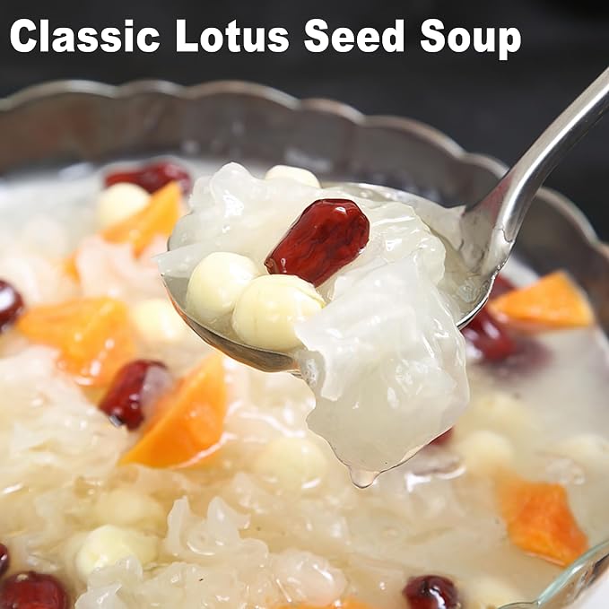 15oz Natural Dried Lotus Seeds, 425g Pure White Lotus Seed, Peeled & De-cored, Perfect for Herbal Tea, Porridge, Soup, Cooking & Baking