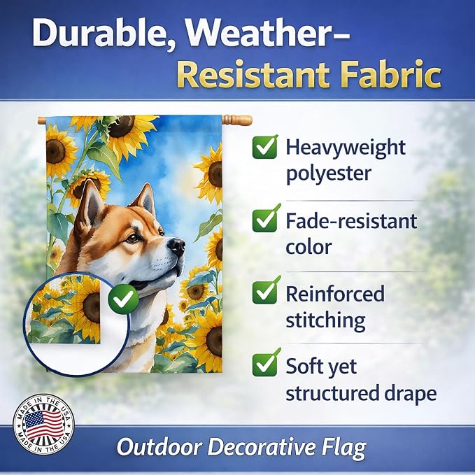 Caroline's Treasures DAC6003CHF Akita in Sunflowers House Flag Large Porch Sleeve Pole Decorative Outside Yard Banner Artwork Wall Hanging, Polyester, House Size, Multicolor