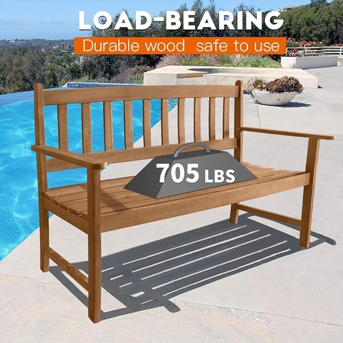 Patio Furniture Outdoor Patio Bench Wood Garden Bench Park Bench Acacia Wood for Pool Beach Backyard Balcony Porch Deck Garden Wooden Furniture, Natural Oiled