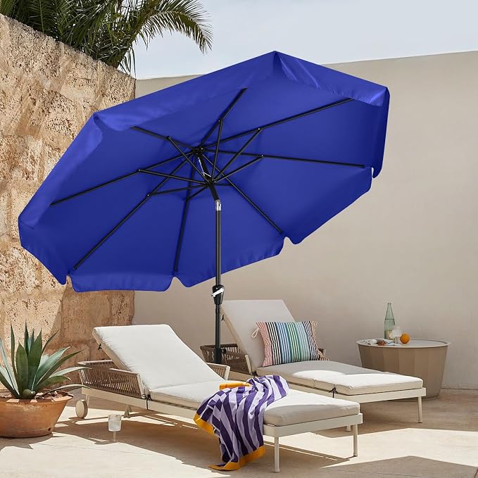 MASTERCANOPY 9ft Patio Umbrella with Valance, Crank and Tilt – 8 Ribs Outdoor Market Umbrella, UV/Fade Resistant, Waterproof Canopy with Wind Vent for Garden, Deck, Backyard, Pool (Blue)