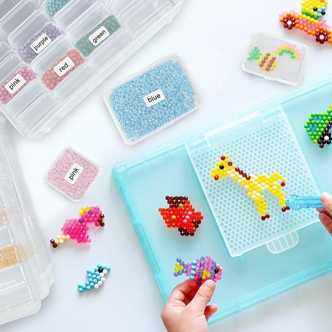 59 PCS Stackable Bead Organizer Box with Removable Cases, Labels & Handle | Clear Plastic Storage for Beads, Jewelry, Diamond Painting, Screws, Crafts, and Small Parts With Hinged lids