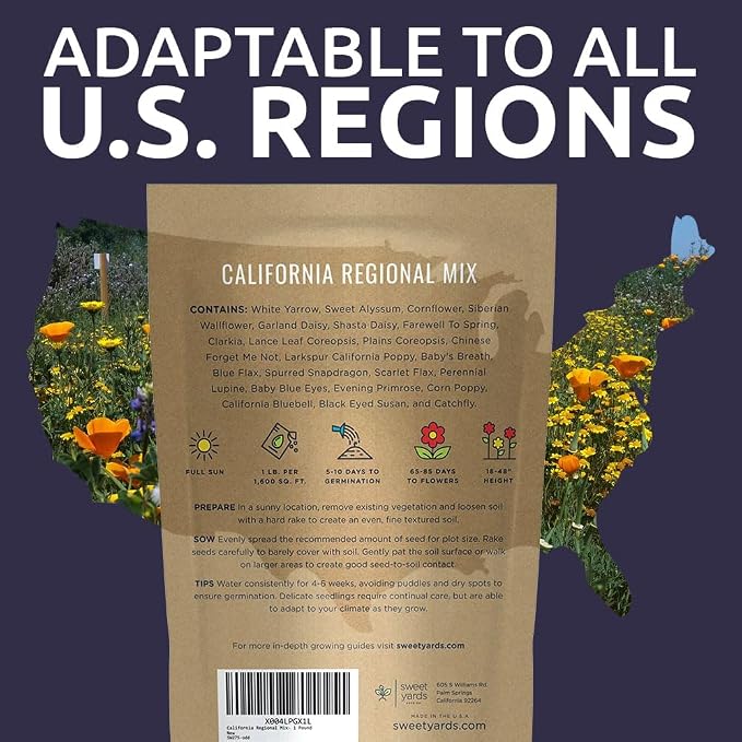 California Natives Mix - Bulk 1 Pound Bag - Over 120,000 Native Seeds - Open Pollinated and Non GMO