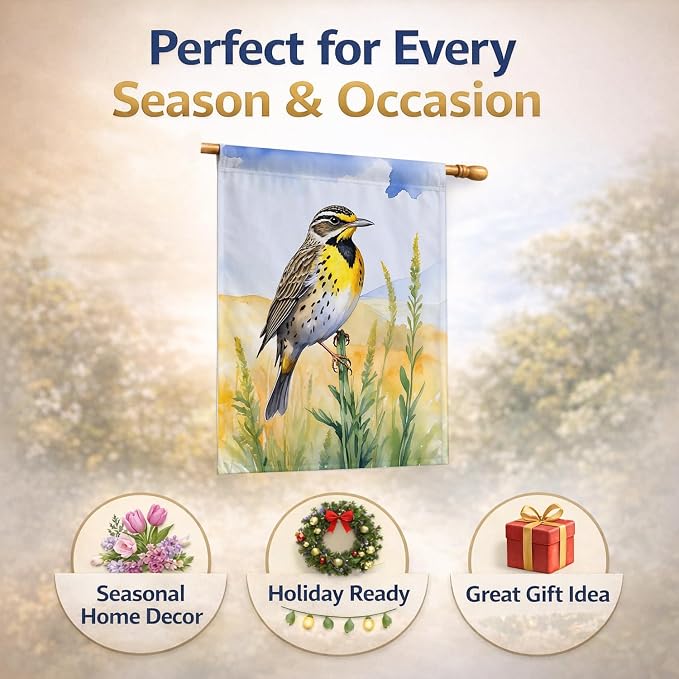 Caroline's Treasures Nebraska Western Meadowlark House Flag Large Porch Sleeve Pole Decorative Outside Yard Banner Artwork Wall Hanging, Polyester, House Size, Multicolor