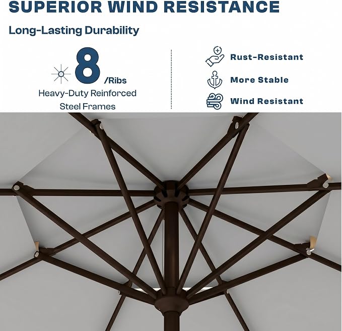 10FT Patio Umbrella, 2 Tier Outdoor Table Umbrella, Large Vented Market Umbrellas with Push Button Tilt and Crank, 8 Sturdy Ribs for Backyard, Deck, Pool, UPF50+ UV Protection