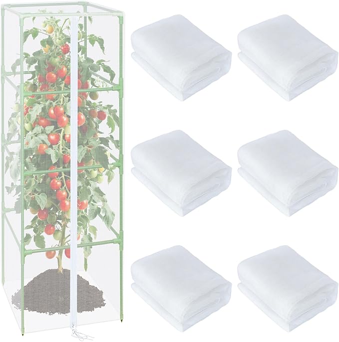 ZeeDix 57" x 16.1" Garden Bird Netting for Square Tomato Cage, 6 Pack Garden Mesh Barrier, Plant Covers Protect Tomatoes, Vegetables, Blueberry Bush from Birds & Pests