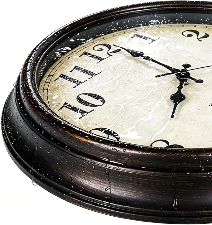 Outdoor Clock Waterproof with Thermometer Wall Clock for Patio Pool Bathroom Kitchen 16 Inch Bronze