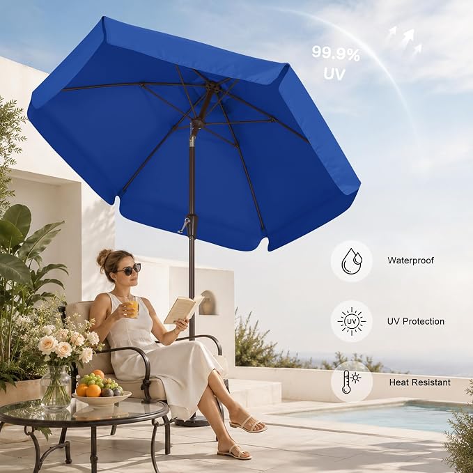 ABCCANOPY 7.5ft Scalloped Patio Umbrella, Outdoor Table Umbrella with Tilt and Crank, Fiberglass Ribs Deck Umbrella for Patio, Pool, Garden, Picnic (Blue)