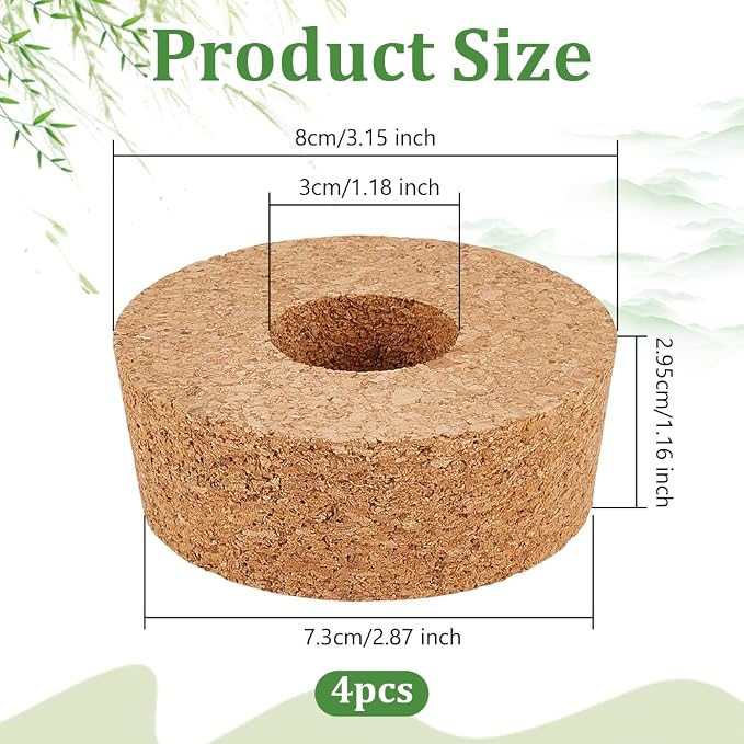 OLYCRAFT 4 Pack Cork Lids for Glass Planters 2.9~3.2 Inch Hydroponic Lids 1.2 Inch Thick Terrarium Cork Covers with 1.2 Inch Hole Natural Cork Stoppers for Hydroponic Plant Propagation Growing Vases