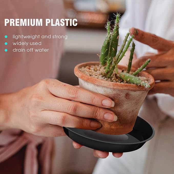 6 Pack Plant Saucer 4 6 8 10 12 14 16 18 20 22 Inch Plastic Plant Tray, Sturdy and Durable Flower Pot Container Accessories Plant Pot Saucers for Indoor and Outdoor (6 Inch, Black)