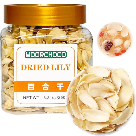 Dried Lily- Pure Natural Chinese Herbal Medicine-Dried Lily Bulbs 8.81oz/250g Used for making soup-Brewing tea- 百合干(Dried Lily)