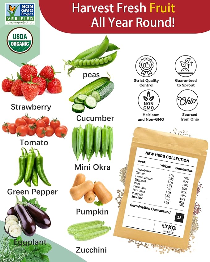 LYKOCLEAN 16-pod Fruits Seeds Pod Kit for, iDOO, Ahopegarden Hydroponics Growing System, 350+ Seeds (Include Red Strawberry, Tomato, Green Pepper, Eggplant, Peas, Cucumber, Okra, Pumpkin)