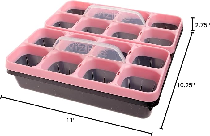 Vizible 16-Cell Seed Starting Tray Caddy | Reuseable Clear Cell Design | Perfect for Vegetables Including Tomatoes and Peppers, Flowers and Herbs (Aster Pink)