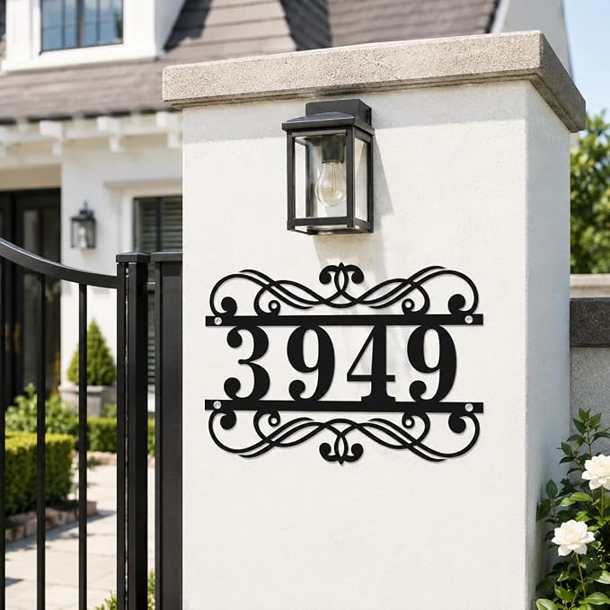 Personalized Metal House Number Sign Custom Address Plaque Modern House Numbers Outdoor Wall Mounted Address Sign Decorative Home Entry Porch Farmhouse Curb Appeal Gift for New Home