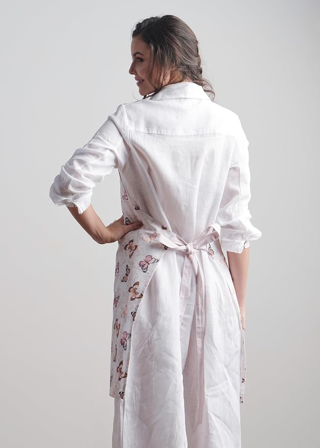 Maison d' Hermine Aprons for women with Pocket 100% Cotton (27.50"x31.50") | Adjustable Neck Strap & long ties Apron Men Chef Wedding Cooking Gardening Server Maid