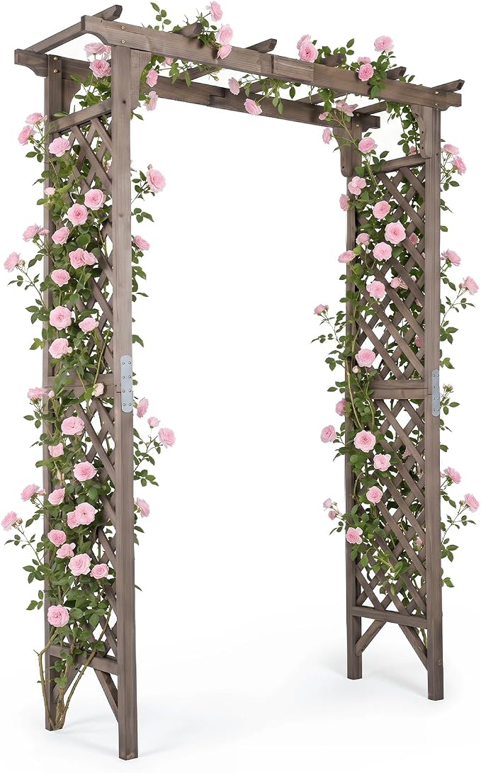 Giantex 85" Garden Arch Trellis, Wood Garden Arbor with Flat Top for Climbing Plants, Roses & Vines, Outdoor Wooden Wedding Arbor for Ceremony Backyard Lawn Patio Garden Entrance