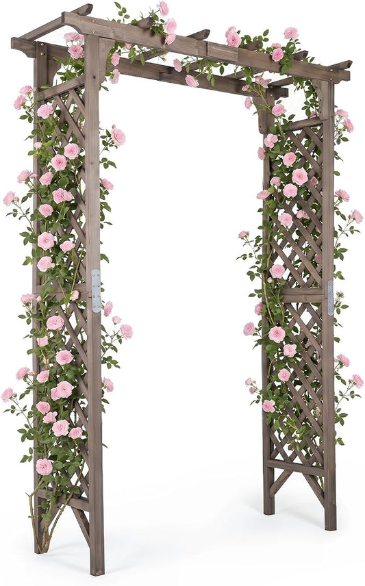 Giantex 85" Garden Arch Trellis, Wood Garden Arbor with Flat Top for Climbing Plants, Roses & Vines, Outdoor Wooden Wedding Arbor for Ceremony Backyard Lawn Patio Garden Entrance