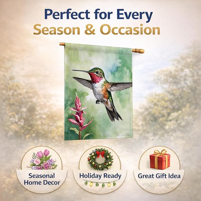 Caroline's Treasures Calliope Hummingbird House Flag Large Porch Sleeve Pole Decorative Outside Yard Banner Artwork Wall Hanging, Polyester, House Size, Multicolor