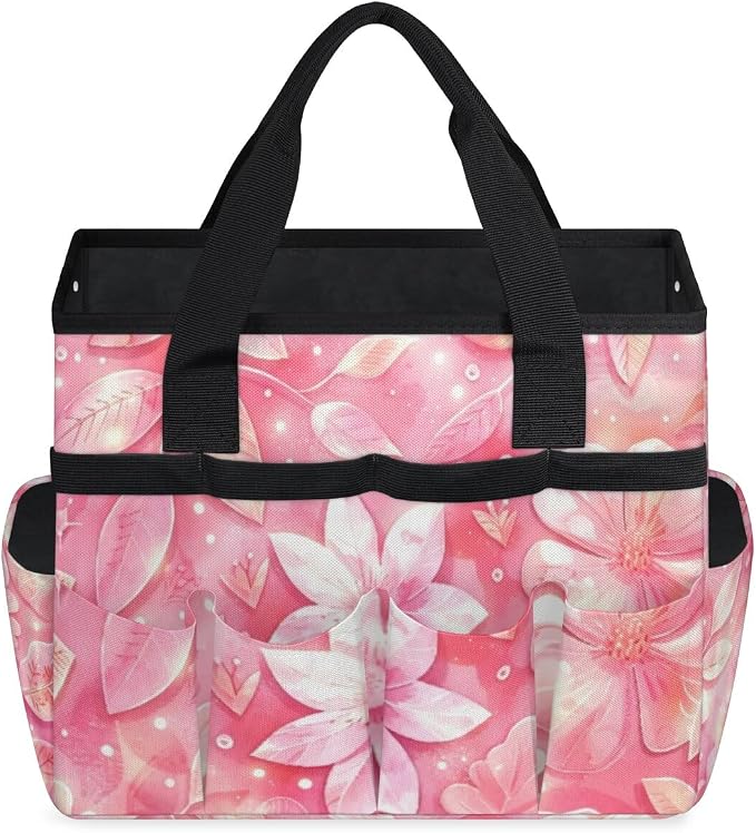 Rose Red flower Gardening Tool Bag,Heavy Duty Garden Tote Bag,Portable Oxford Gardening Storage Basket Organizer Handbag with Pockets Handle,Hand Tools Gifts for Outdoor Garden Lawn