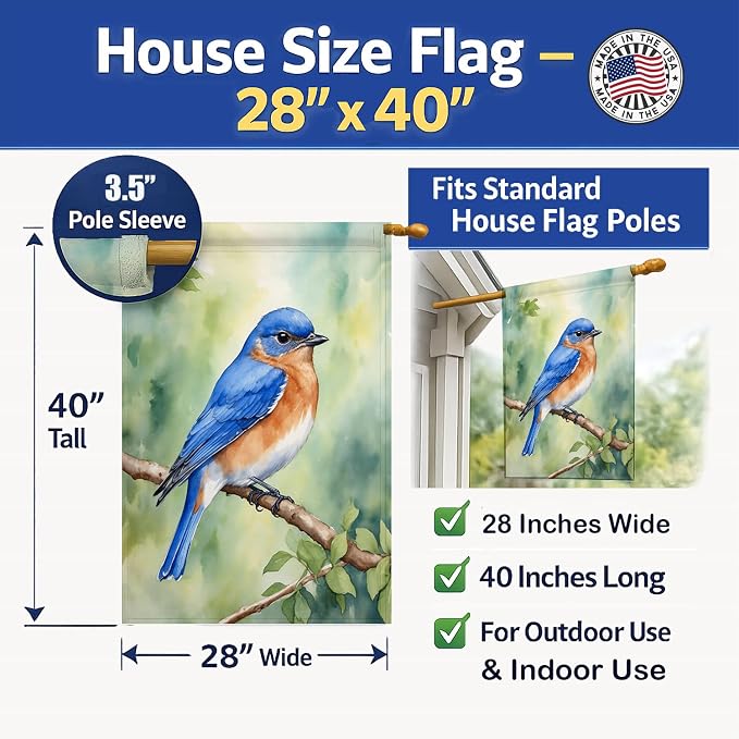 Caroline's Treasures New York Eastern Bluebird House Flag Large Porch Sleeve Pole Decorative Outside Yard Banner Artwork Wall Hanging, Polyester, House Size, Multicolor