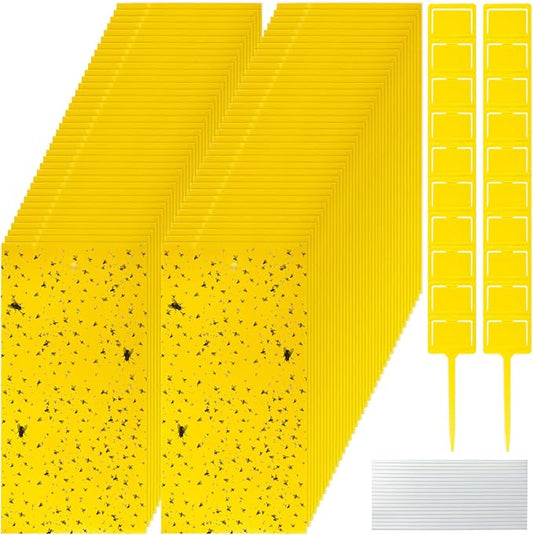 Qualirey 220 Pcs 7.9 x 4 Inch Yellow Sticky Traps for Plant Gnats Dual Sided Fruit Fly Sticky Traps for Indoors Outdoors with Twist Ties & Plastic Holders for Insect, Fungus Gnats, Whiteflies, Aphids