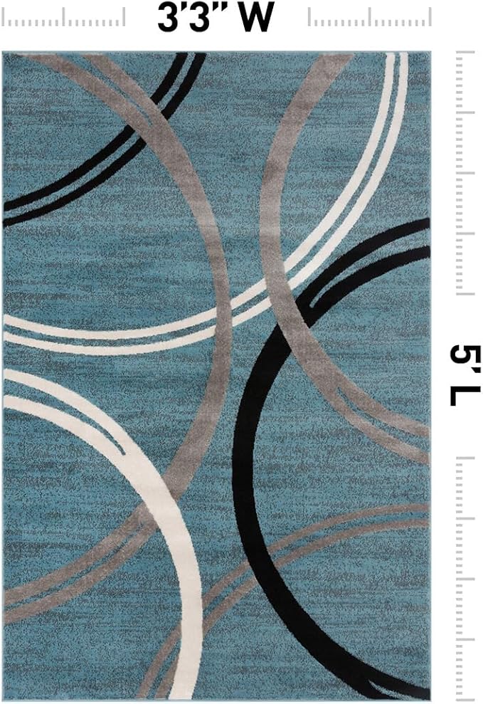 Rugshop Wavy Circles Modern Fade-Resistant Area Rug Blue 3'3" x 5' | Rectangular, Size 3'3" x 5', Living Room, Bedroom, Dining Room, Home Office, Kitchen, Entryway, Hallway, Nursery, Kids Room