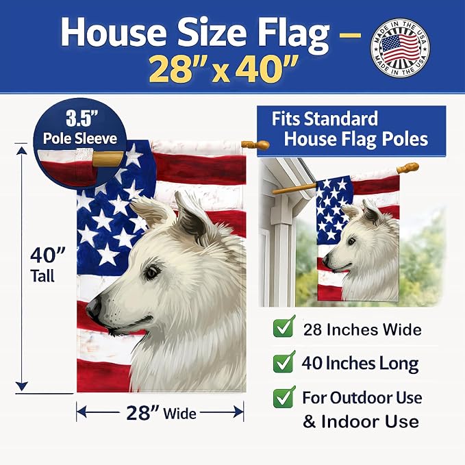 Caroline's Treasures CK6496CHF Cretan Hound Dog American Flag House Flag Large Porch Sleeve Pole Decorative Outside Yard Banner Artwork Wall Hanging, Polyester, House Size, Multicolor