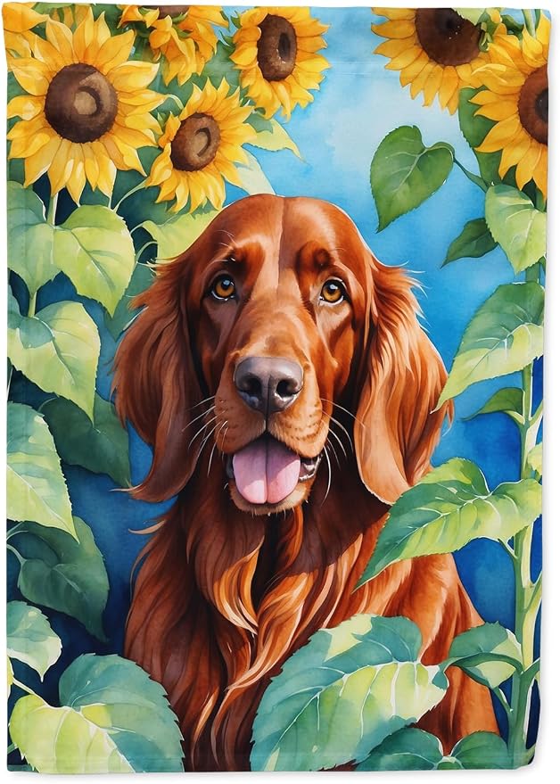 Caroline's Treasures DAC6098CHF Irish Setter in Sunflowers House Flag Large Porch Sleeve Pole Decorative Outside Yard Banner Artwork Wall Hanging, Polyester, House Size, Multicolor