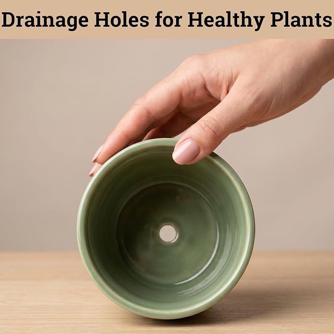 Ceramic Pots for Plants Set of 3 Sizes - 6, 5, 4 Inch Diameter Plant Pots with Drainage Holes - Ceramic Planters for Indoor Plants - Decorative Flower Pot - Plant Pot with Drainage - Indoor Planter