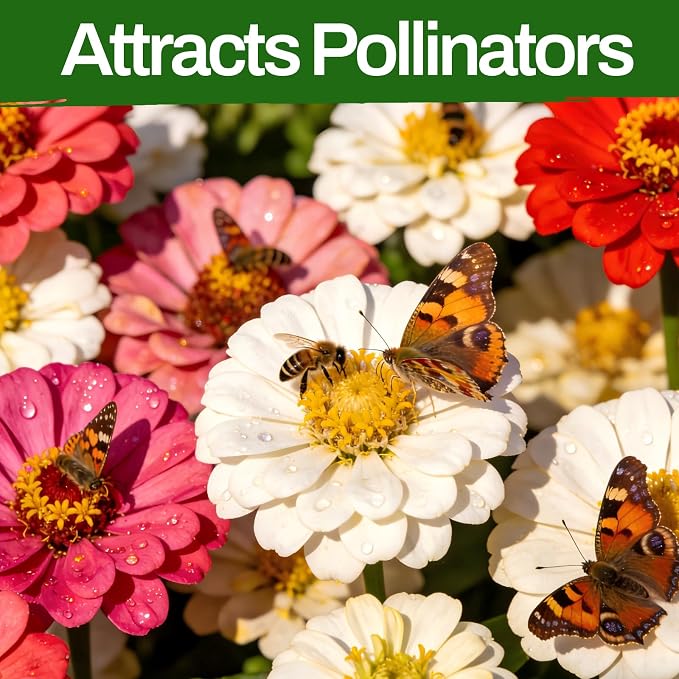 LUOJIBIE Zinnia Seeds, 6500+ Bulk Pack Mixed Colors Large Blooms Seeds, California Giant Zinnia Seeds for 2026, High Germination Non-GMO, Wildflower Seeds for Planting Indoor Outdoor, Open Pollinated