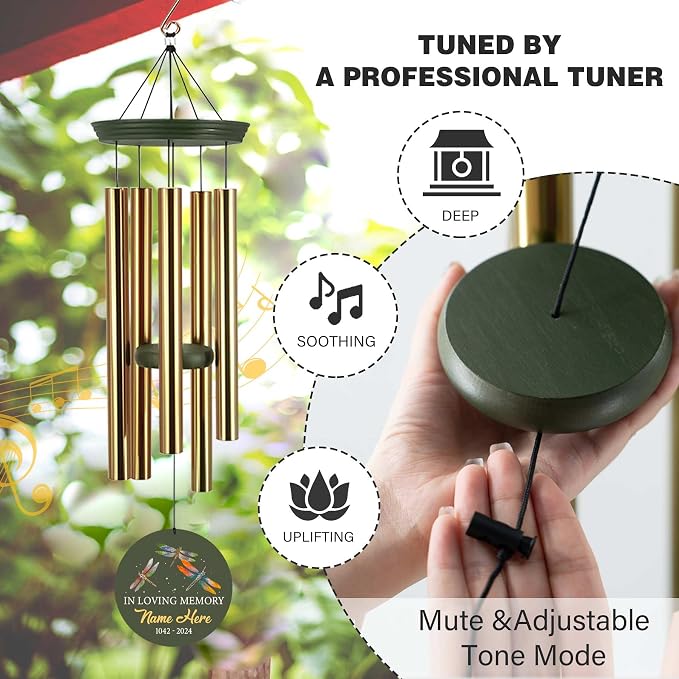 ASTARIN Memorial Dragonflies 36" Wind Chimes, Personalized Name Sympathy Wind Chime, in Memory of Loss Mom Loved One, Large Deep Tone Bereavement Windchimes for Patio Clearance(Produced in Texas)