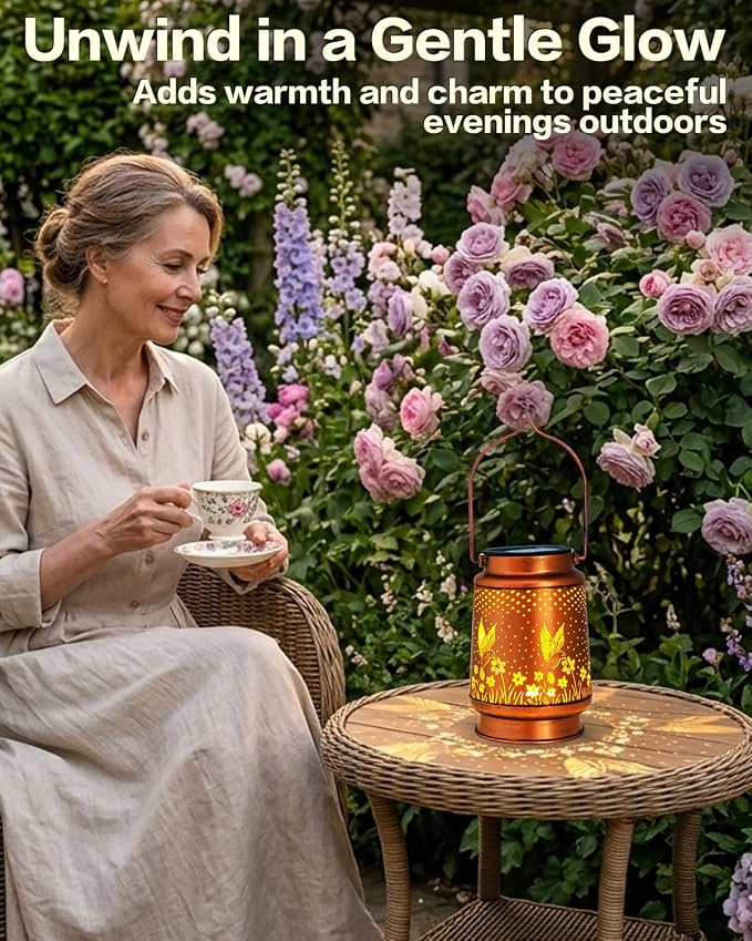 DIBIEECN 2 Pack Hummingbird Solar Lanterns Outdoor Waterproof, Garden Decor | Metal Hanging Lights, IP65 Waterproof, LED Decorative Lantern, Patio & Backyard, Birthday Gifts for Women, Mom & Grandma