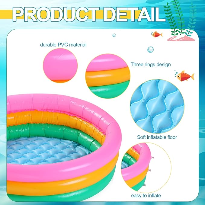 Jerify 10 Pack Kiddie Pools Bulk for Toddler 34x10 Inch Inflatable Kids Swimming Pool Round 3 Rings Small Baby Infant Blow up Padding Ball Pond for Outdoor Garden Backyard Water Game Play Center